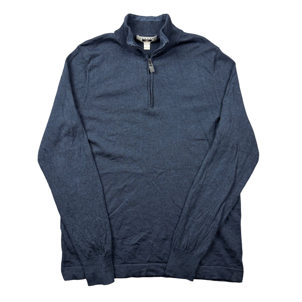 Joseph Abboud Men Large Modern Fit Blue 100% Merino Wool Quarter Zip Sweater